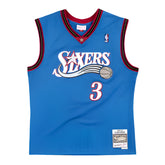 Blue basketball jersey with 'Sixers' and number '3' on a red background