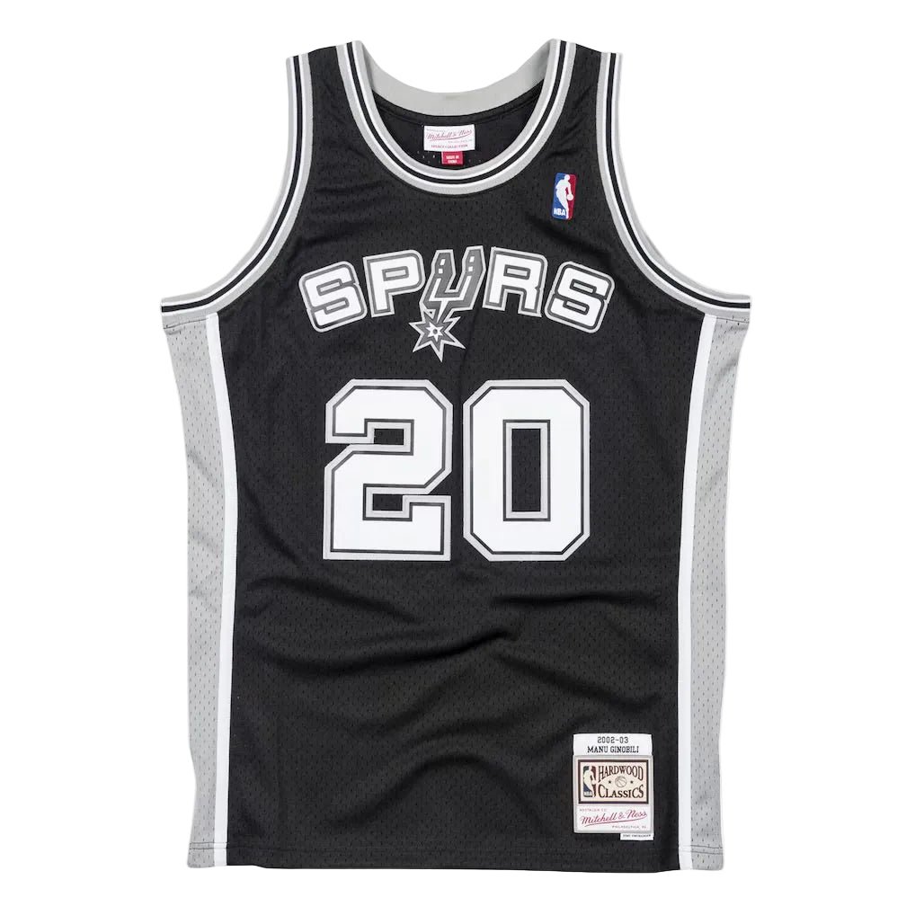 Black basketball jersey with 'Spurs' and number '20' on a white background