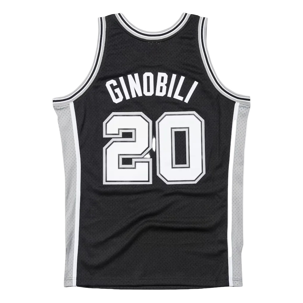 Black basketball jersey with 'Ginobili' and number '20' on a white background