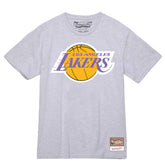 Gray t-shirt with Los Angeles Lakers logo on a white background