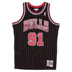 Chicago Bulls #91 Dennis Rodman 1995-96 NBA Hardwood Classics Swingman Jersey Black Striped Mitchell & Ness