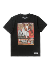 Black t-shirt with a magazine cover graphic featuring a basketball player on a white background