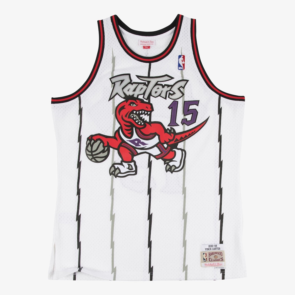 Basketball jersey with a red dinosaur logo and number 15 on a white background
