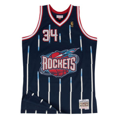 Houston Rockets #34 1996-97 Hakeem Olajuwon Hardwood Swingman NBA Jersey Royal Mitchell & Ness
