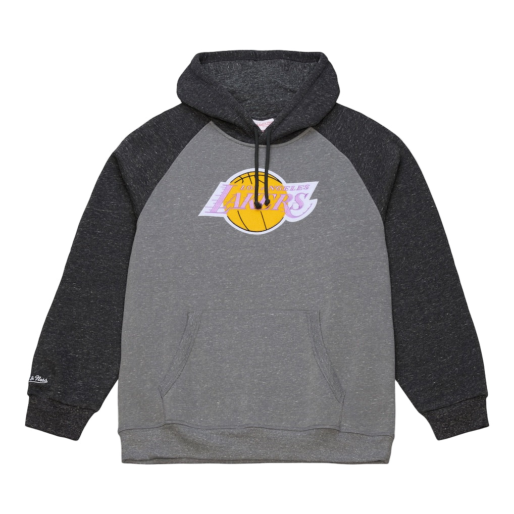 Gray and black hoodie with a logo on a white background