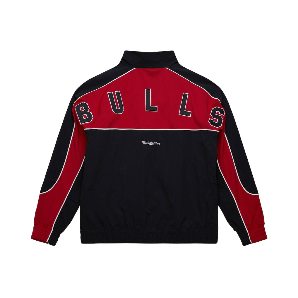 Black and red sports jacket with 'BULLS' branding on a white background