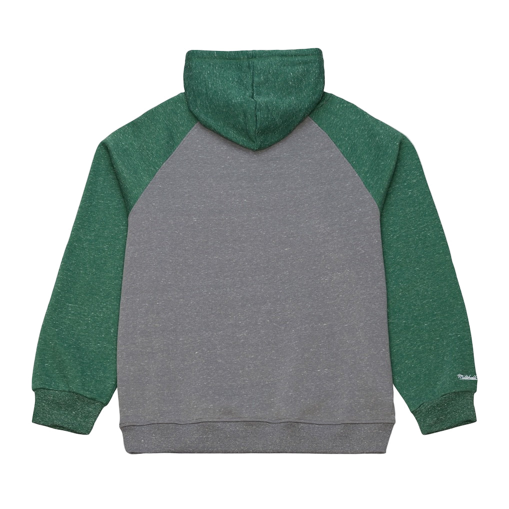 Gray hoodie with green sleeves on a white background