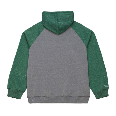 Gray hoodie with green sleeves on a white background