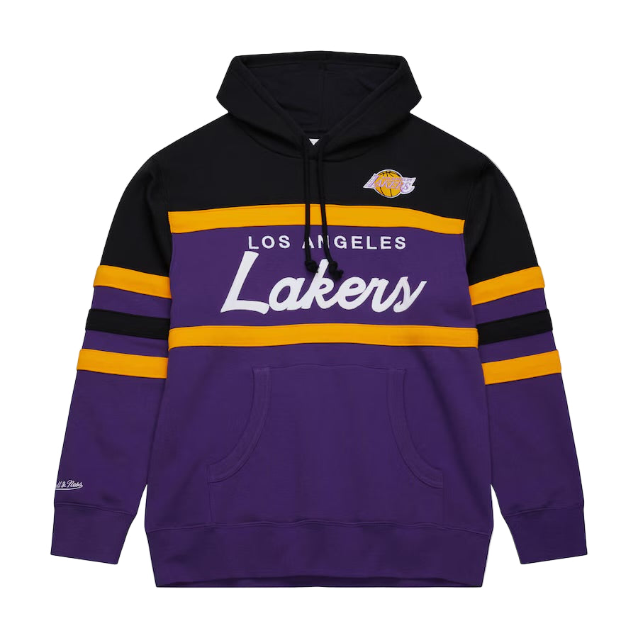 Los Angeles Lakers hoodie with purple and yellow design on a white background
