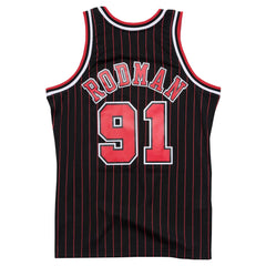 Chicago Bulls #91 Dennis Rodman 1995-96 NBA Hardwood Classics Swingman Jersey Black Striped Mitchell & Ness