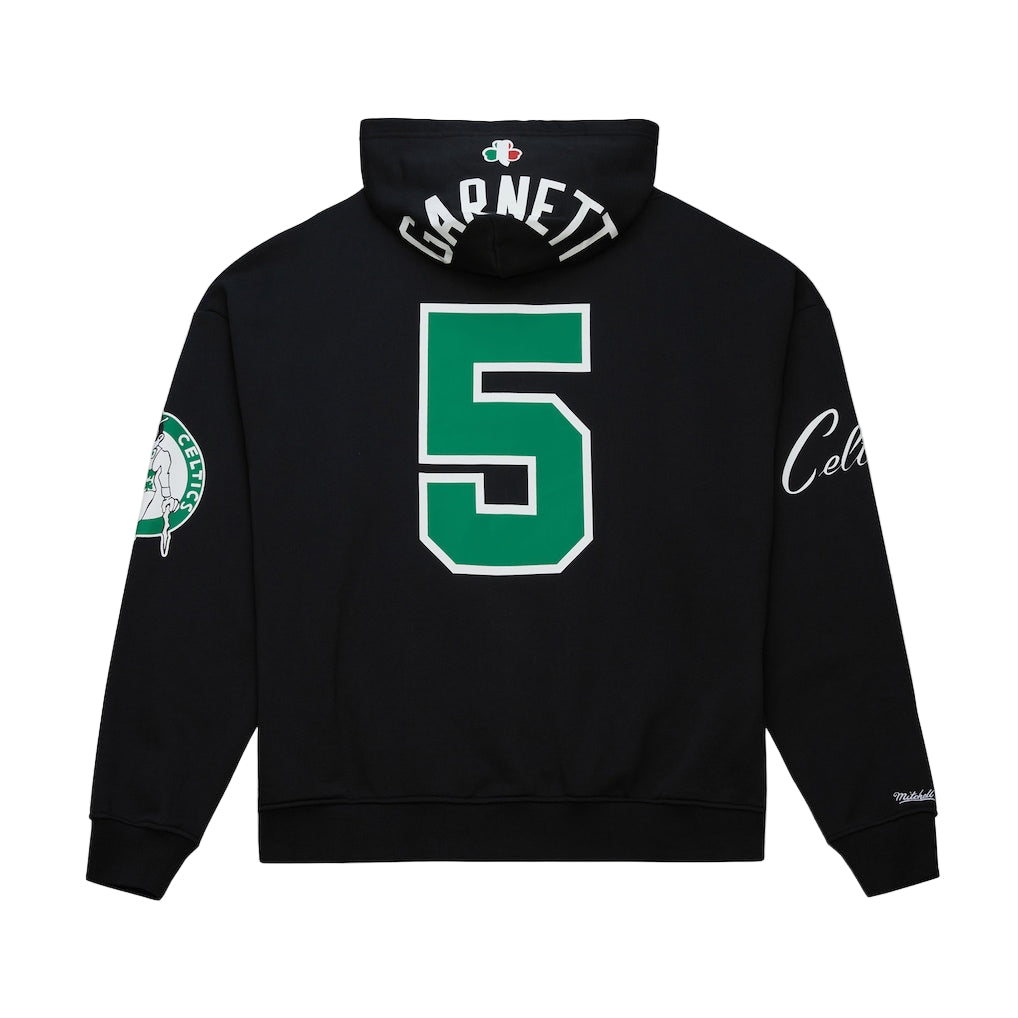 Black hoodie with green number 5 and 'Garnett' text on a white background